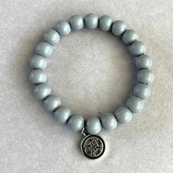 Rustic Cuff Gray Silicone Beaded Stretch Logo Bracelet - Picture 1 of 2
